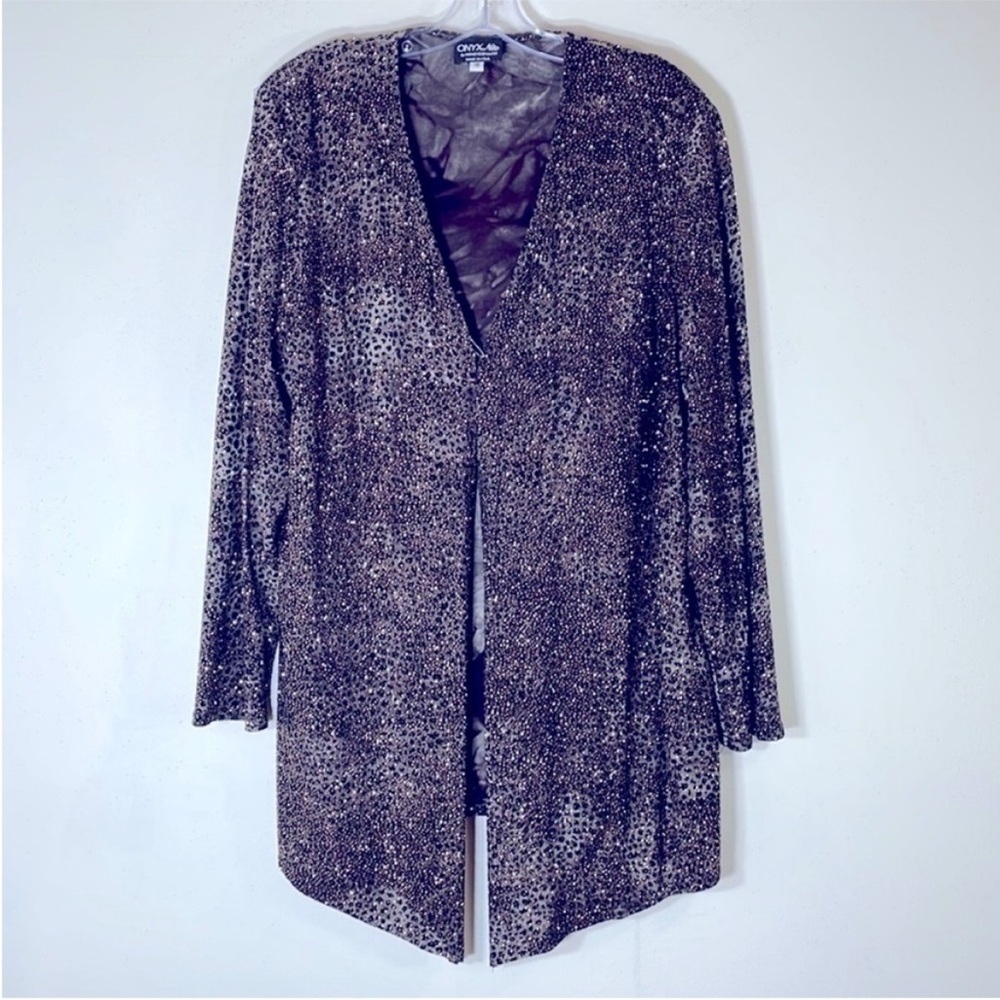 Onyx Nite by Wendye Chaitin USA Made Glitter Open Front Jacket. 18.